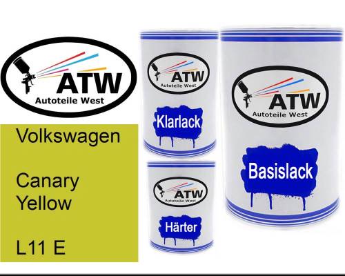 Volkswagen, Canary Yellow, L11 E: 500ml Lackdose + 500ml Klarlack + 250ml Härter - Set, von ATW Autoteile West.